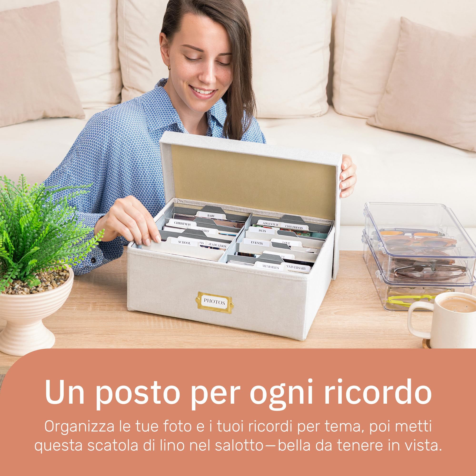 UCO Scatola Foto Ricordi Con Coperchio, 8 Scomparti, 30 Divisori, Beige