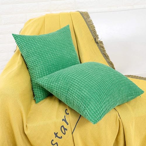 Miniatura 5 de HWY 50 Juego de 2 fundas de cojín de pana verde de 18 x 18 pulgadas, fundas decorativas suaves y sólidas para sofá, cama, sala de estar, textura de