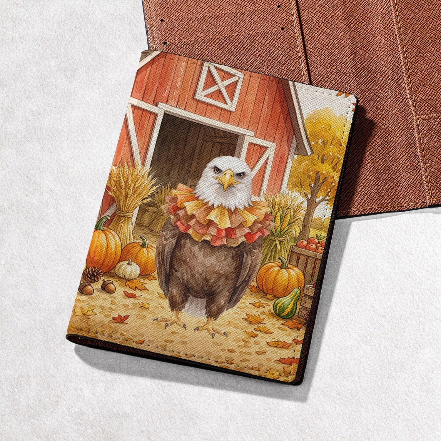 Happy Thanksgiving Bald Eagle in Turkey Costume Fall Scene Travel Passport Wallet American Eagle Lover PU Leather Passport Holder Cover 22012 image 5
