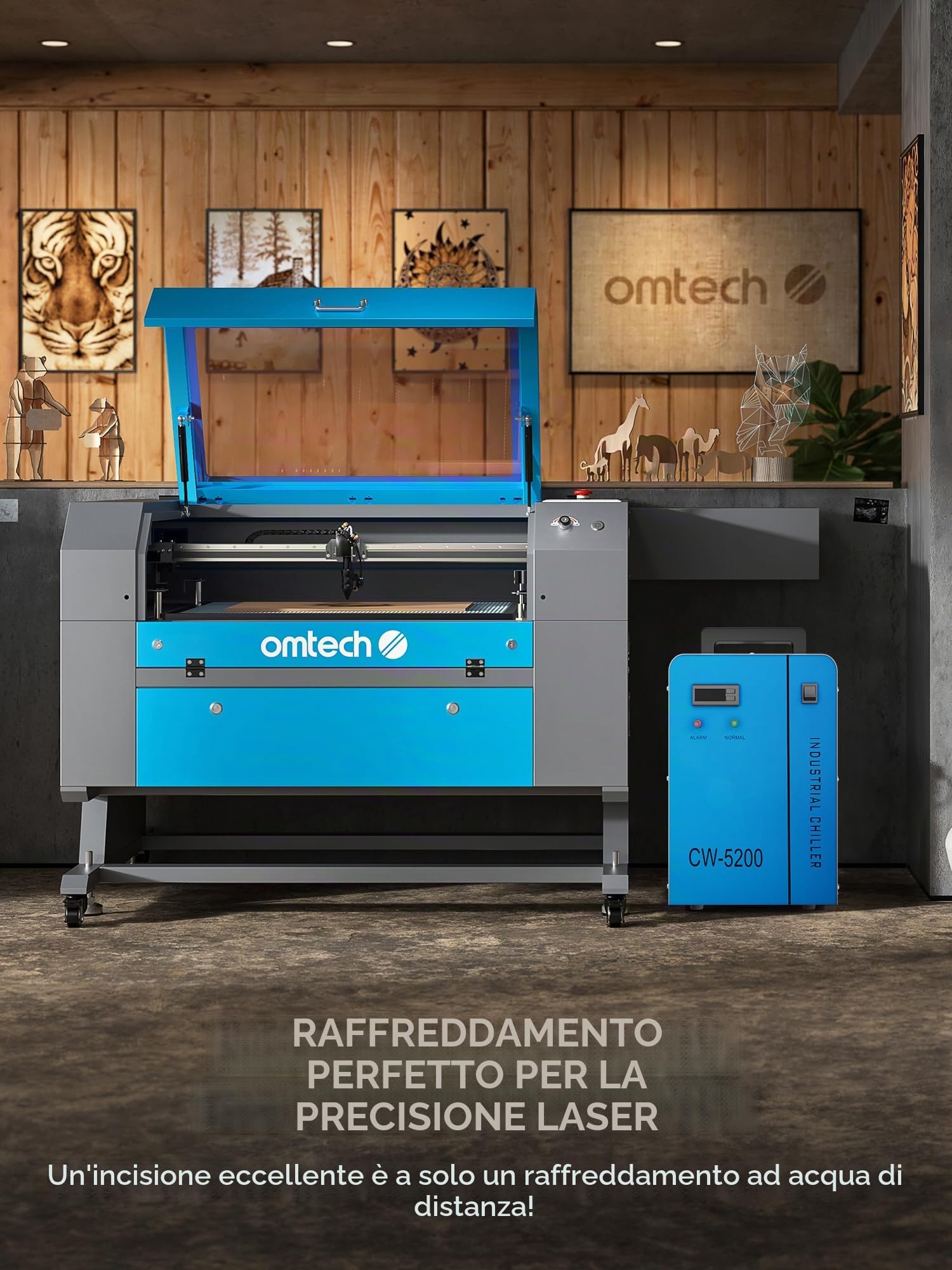 OMTech 6L Refrigeratore d'Acqua Industriale 0.68kW 10L/min CW-5200 Sistema di Raffreddamento ad Acqua per Macchine per Incisione e Taglio Laser CO2 da 60W-150W, Raffredda 5200 BTU/ora