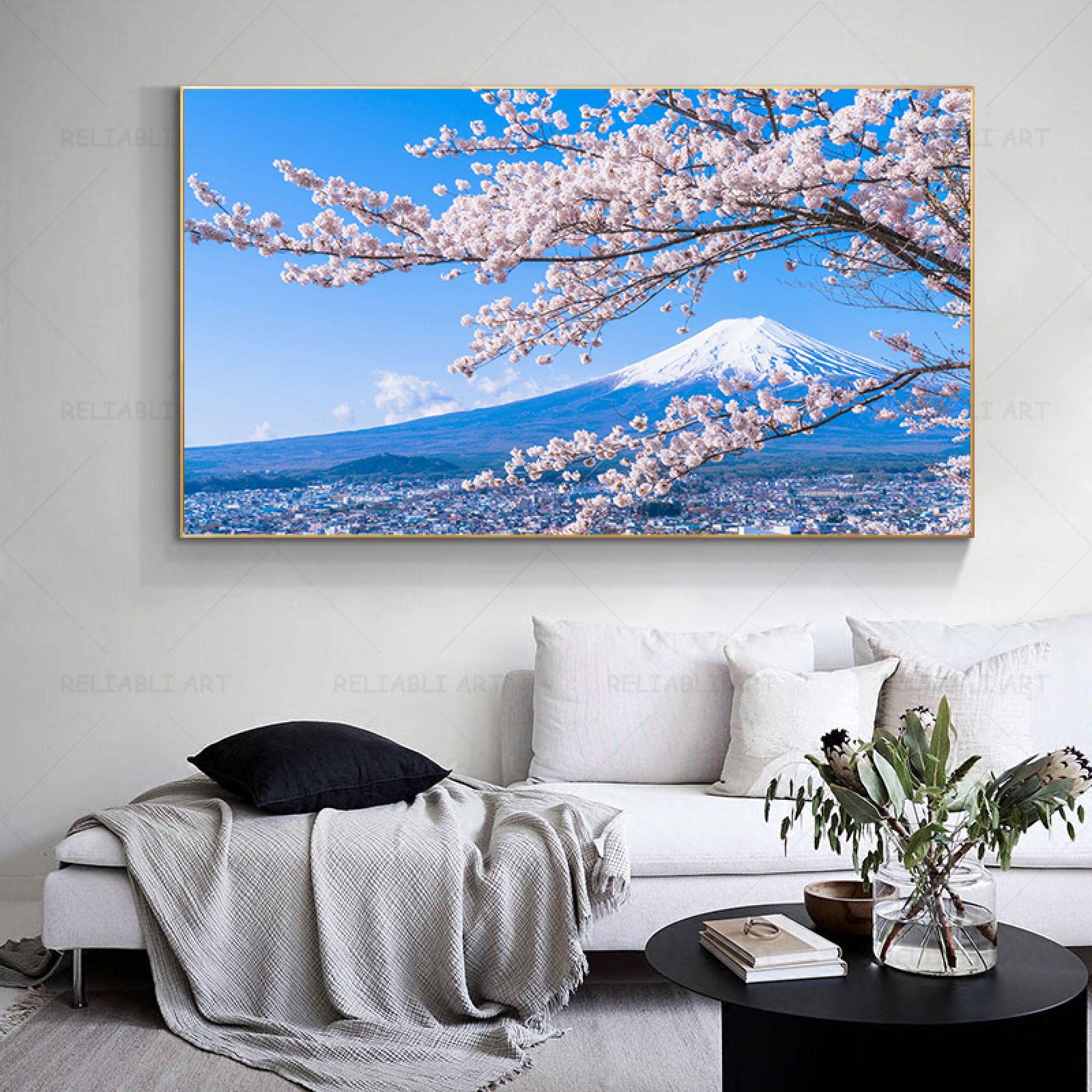 Amazon.co.jp: 日本 春 富士山 壁画 桜 キャンバス 絵画 風景 花