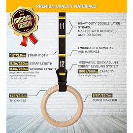 Double Circle Gymnastics Rings with Quick Adjust Numbered Straps and Exercise Videos Guide - Full Body Gym Rings - Calisthenics Rings Wooden Rings (Rings & Straps + Door Anchor + Foot Straps)