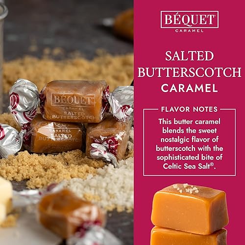 Miniatura 4 de Béquet Caramelos salados de caramelo de mantequilla gourmet suaves envueltos individualmente, sin gluten y kosher, bolsa resellable de 24 onzas