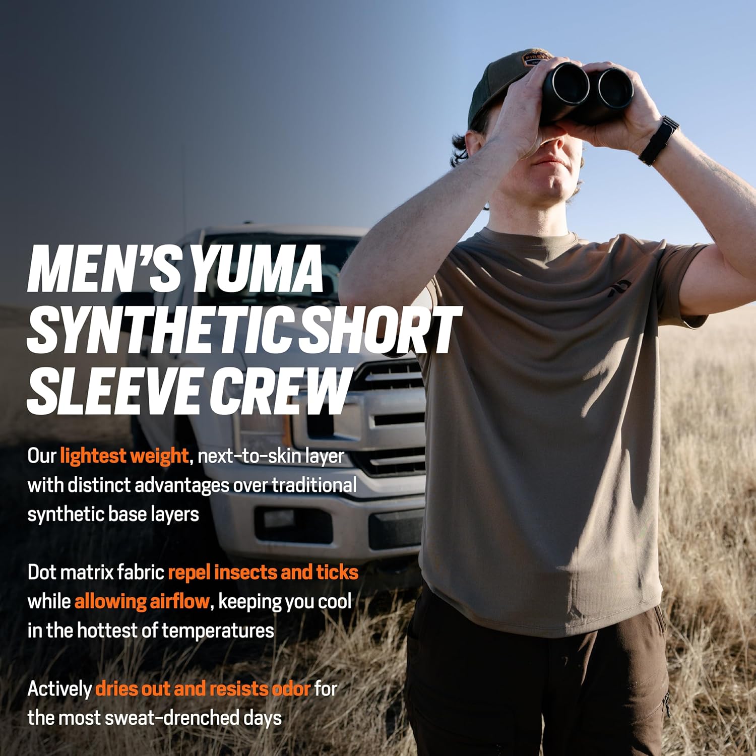 First Lite Men's Yuma Synthetic Short Sleeve Crew - Breathable Ultralight Camo Hunting Baselayer