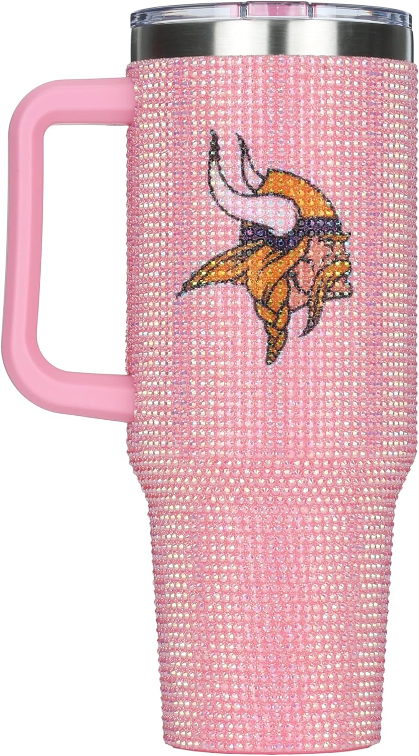 The Memory Company Officially Licensed 40oz Pink Bling Game Day Tumbler, Minnesota Vikings