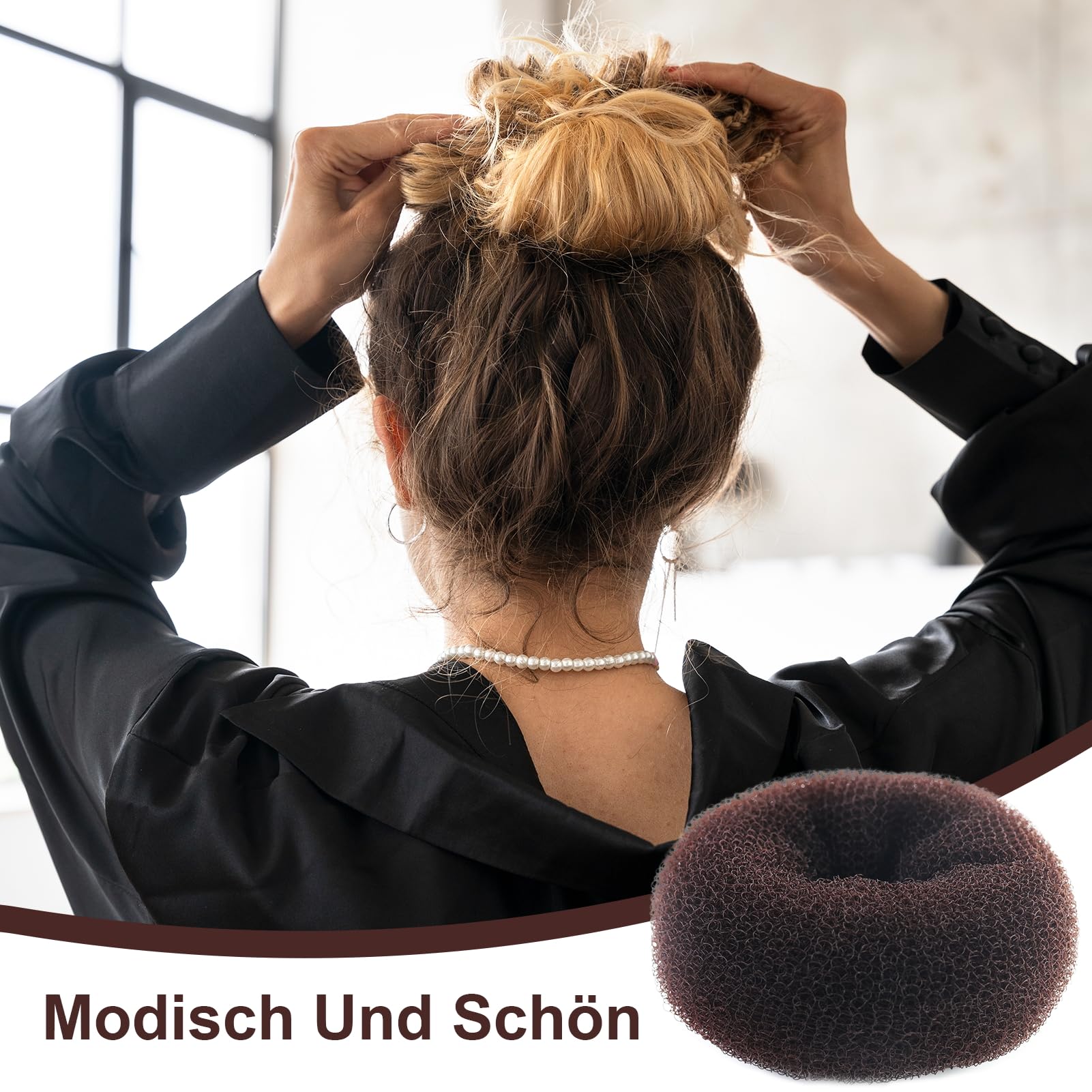 6 Pezzi Ciambella Per Chignon, ciambella chignon facile per capelli, elastico per ciambella chignon, marrone, con 20 elastici neri e 20 clip forma di U, per bambini, feste, vacanze