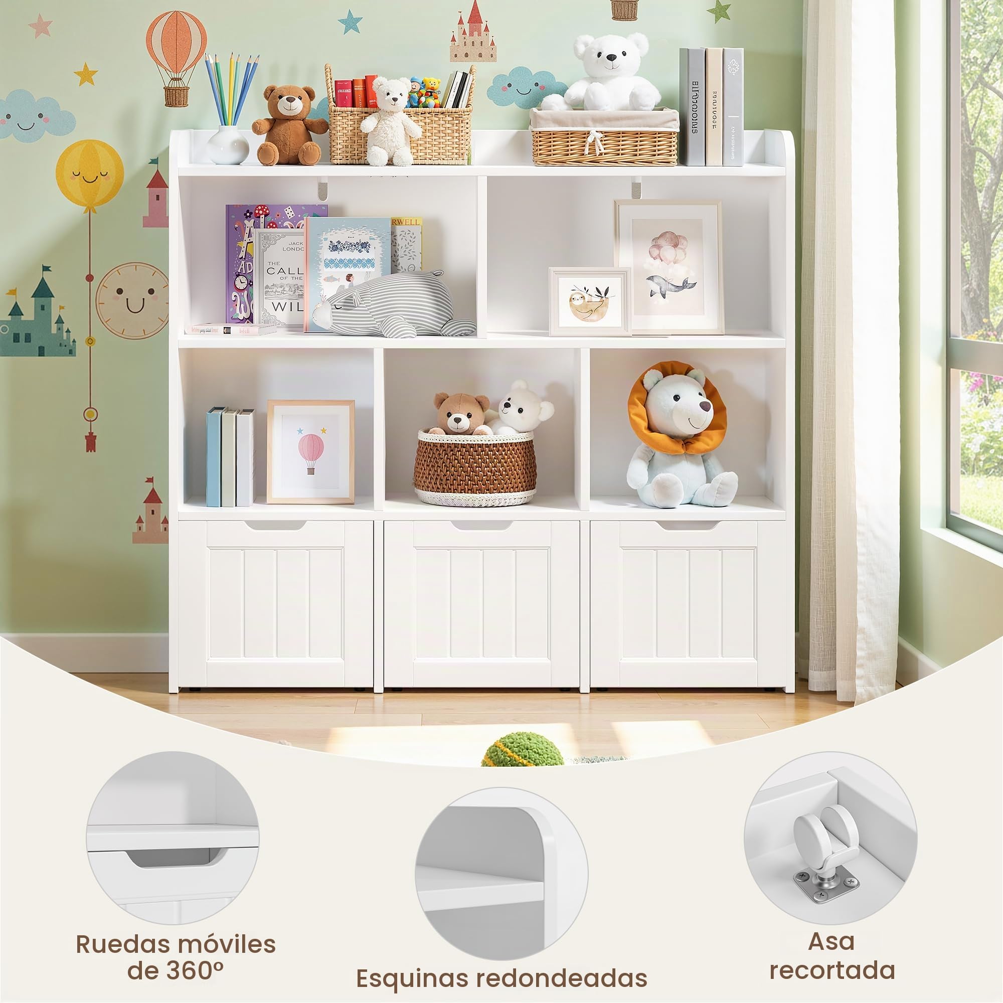 Xbro Mueble Almacenaje Juguetesl, Estantería Infantil, Organizador Juguetes, Estanteria Montessori, para Guardería, Dormitorio, 100 x 30 x 90 cm, Blanco
