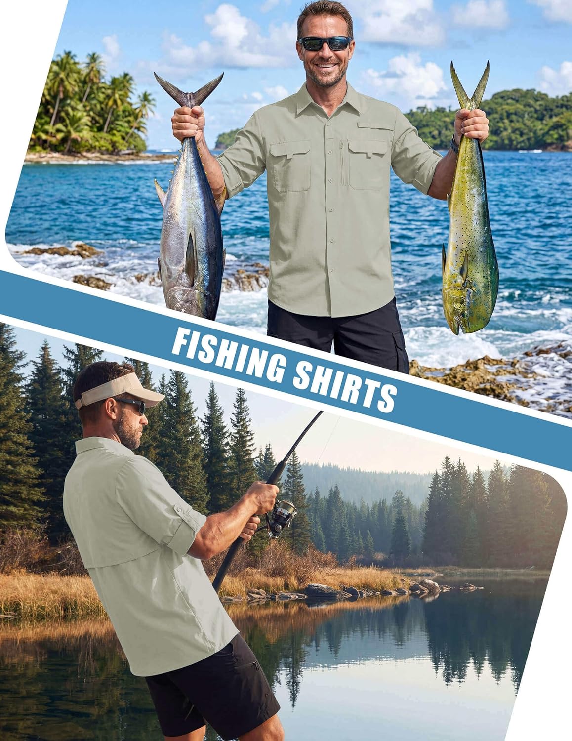 WULFUL Men's Sun Protection Fishing Shirts UPF 50+ UV Lightweight Quick Dry Cooling Button Down Shirts for Work Hiking Safari