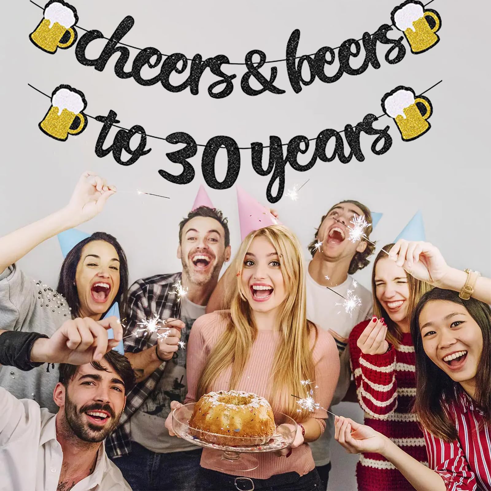 Décoration D'anniversaire 30 Ans Pour Hommes Et Femmes, Extra Longue, Bannière Happy Birthday, Guirlande Fanions (9 X 1,21 Pieds), Bannière Décorative 30e Anniversaire Fond Et Ballons Bleu Marine Doré