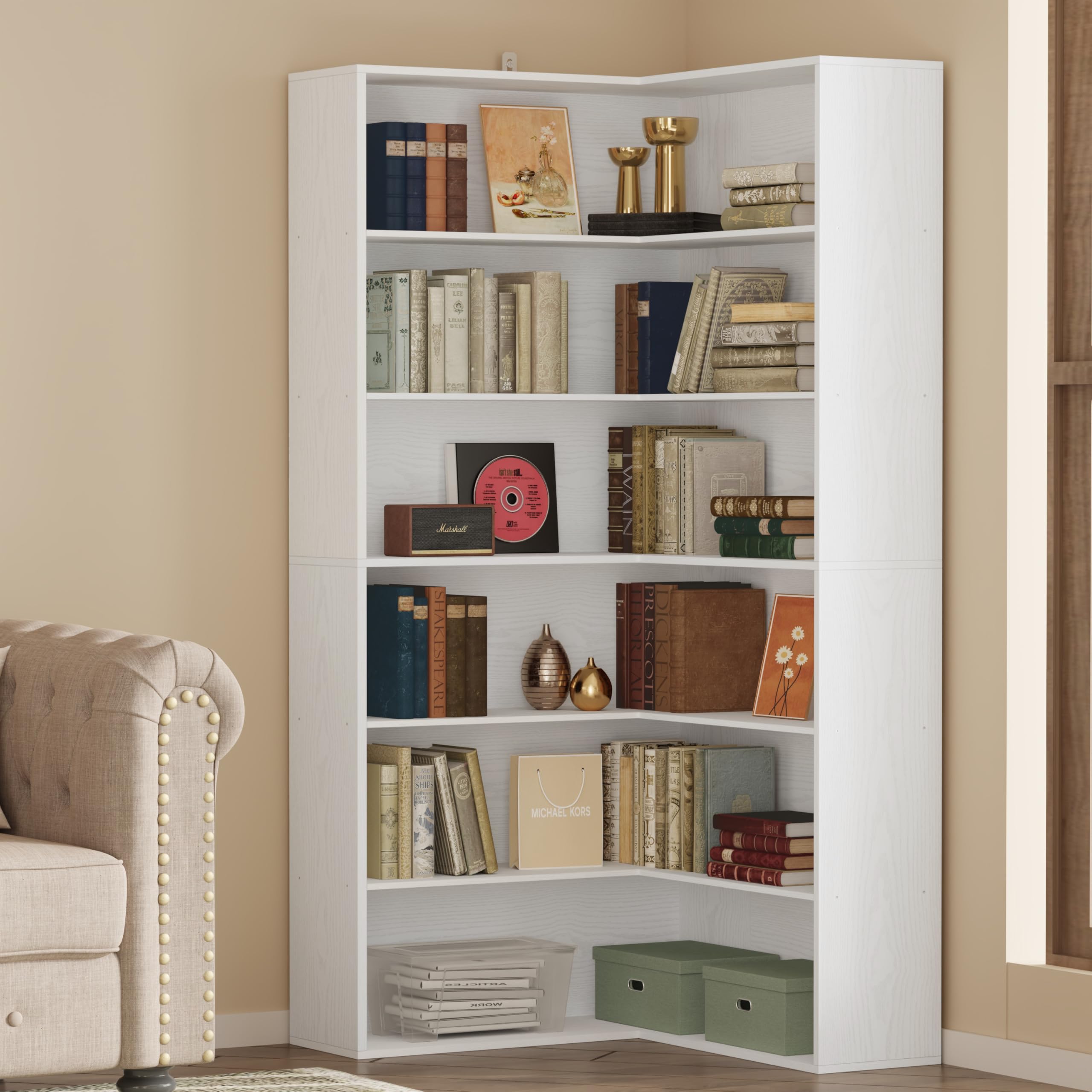 Amazon.com: ANCTOR Corner Bookshelf, 6 Tiers Corner Bookcases with