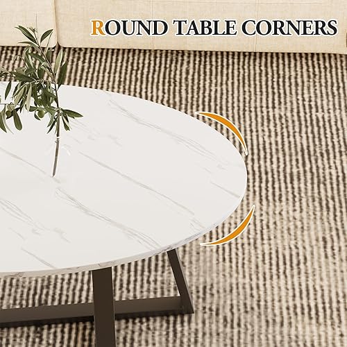 Miniatura 6 de Mesa auxiliar pequeña ovalada, mesa de mármol sintético blanco para sala de estar, mesas de té centrales modernas para espacios pequeños, mesas