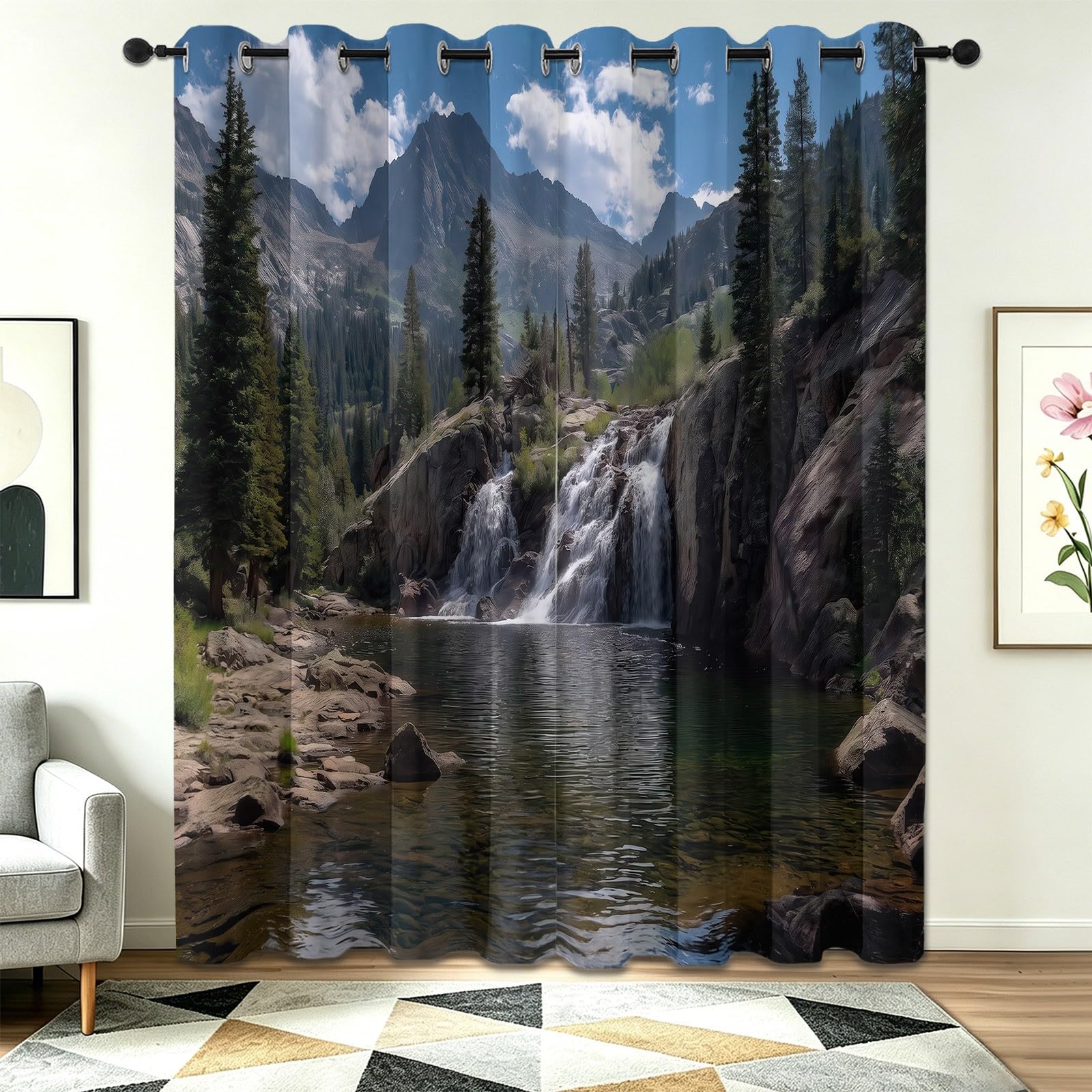 Rideau vert nature montagnes 70x240 cm pour habiller une salle à manger