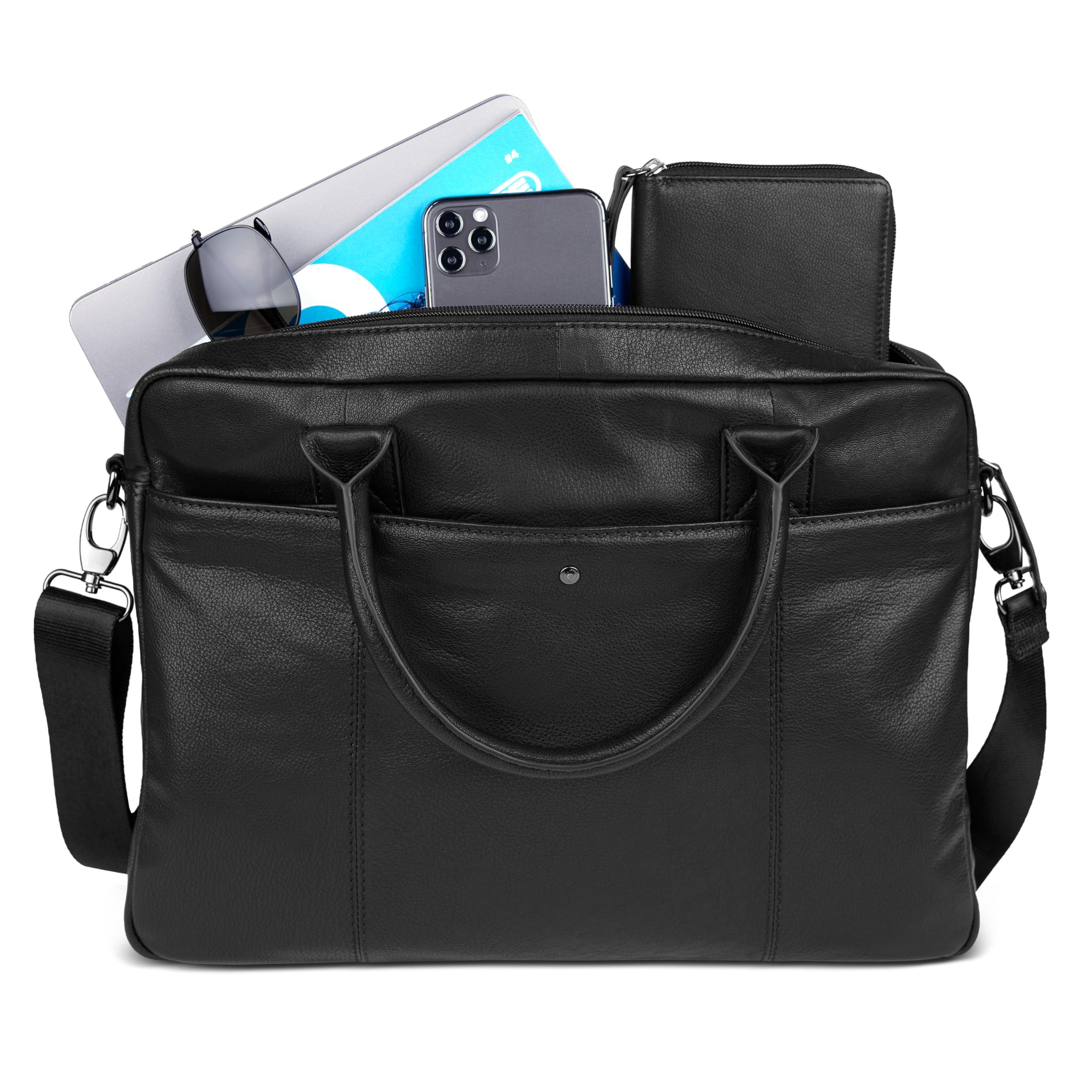 bugatti Black Magic Aktentasche für Herren aus Leder, Business-Tasche für Büro & Arbeit in schwarz
