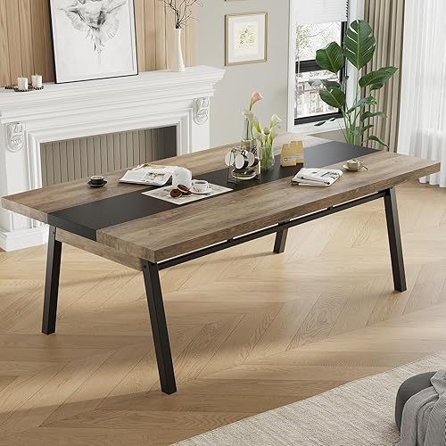 Miniatura 5 de BTHFST Mesa de comedor grande de 71 pulgadas de largo con 2 cajones y estante de almacenamiento de malla metálica, mesa de cocina de madera rústica