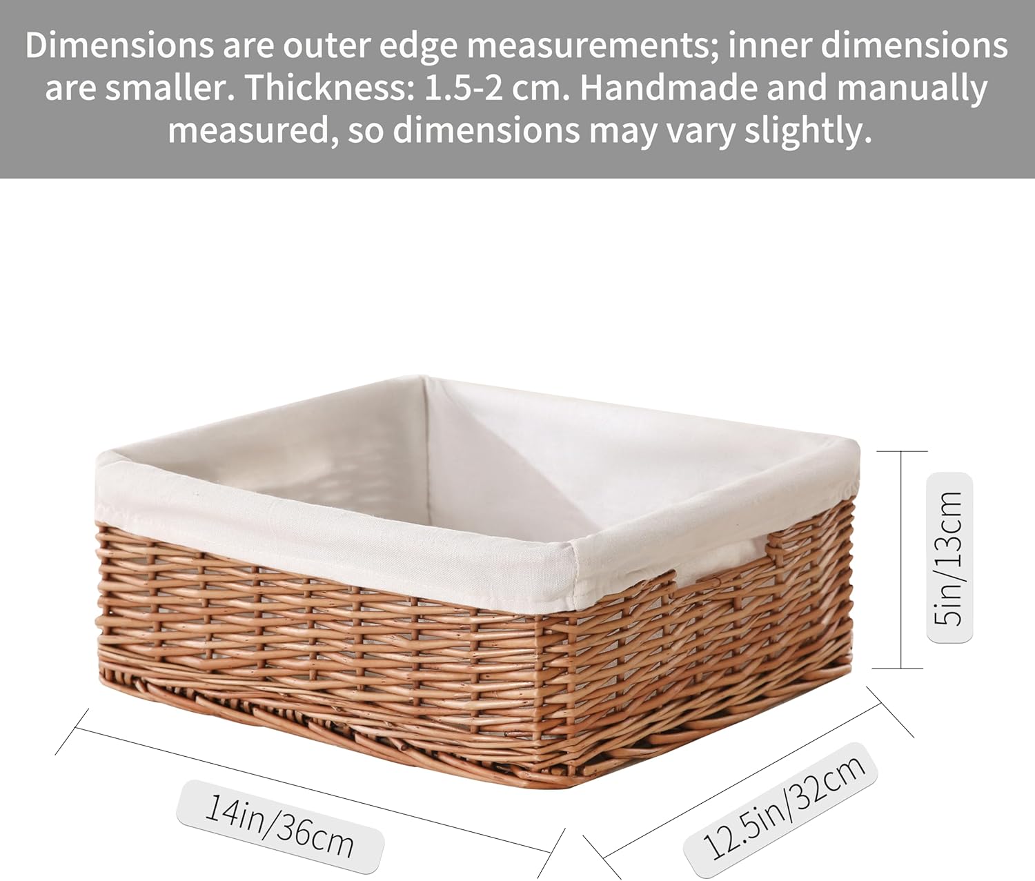 Handwoven Willow Storage Basket with Removable Cotton Liner – Fits 13’’ Cabinets, Eco-Friendly Organizer for Home Décor