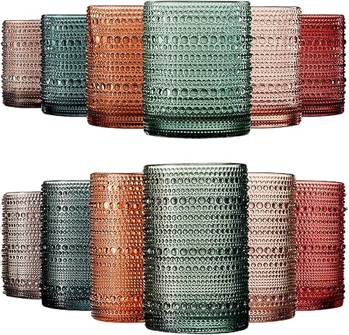 Miniatura 1 de Hobnail - Vasos para beber con cuentas de color pastel, juego de 12, 6 vasos de 11 onzas + 6 vasos Highball de 12 onzas, agua, cóctel, anticuado,