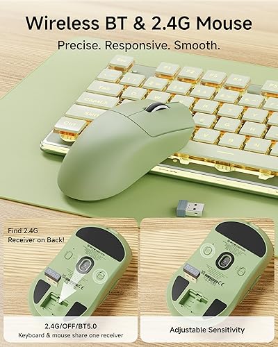 Miniatura 5 de V3 - Combo de teclado y mouse inalámbricos, Bluetooth/2.4G recargable, con iluminación silenciosa, teclado y mouse con retroiluminación blanca,