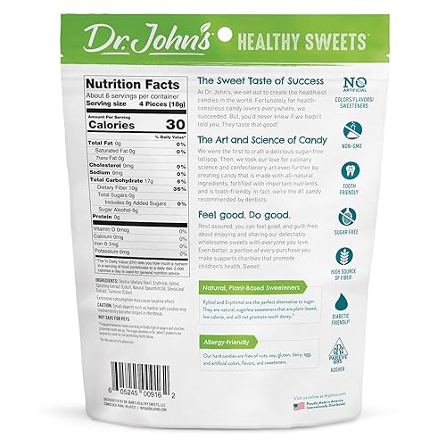 Miniatura 2 de Dr. John's Healthy Sweets Caramelo duro de menta verde con cero azúcar, sin colorantes, a base de plantas, apto para dieta cetogénica, bolsa de 3.85