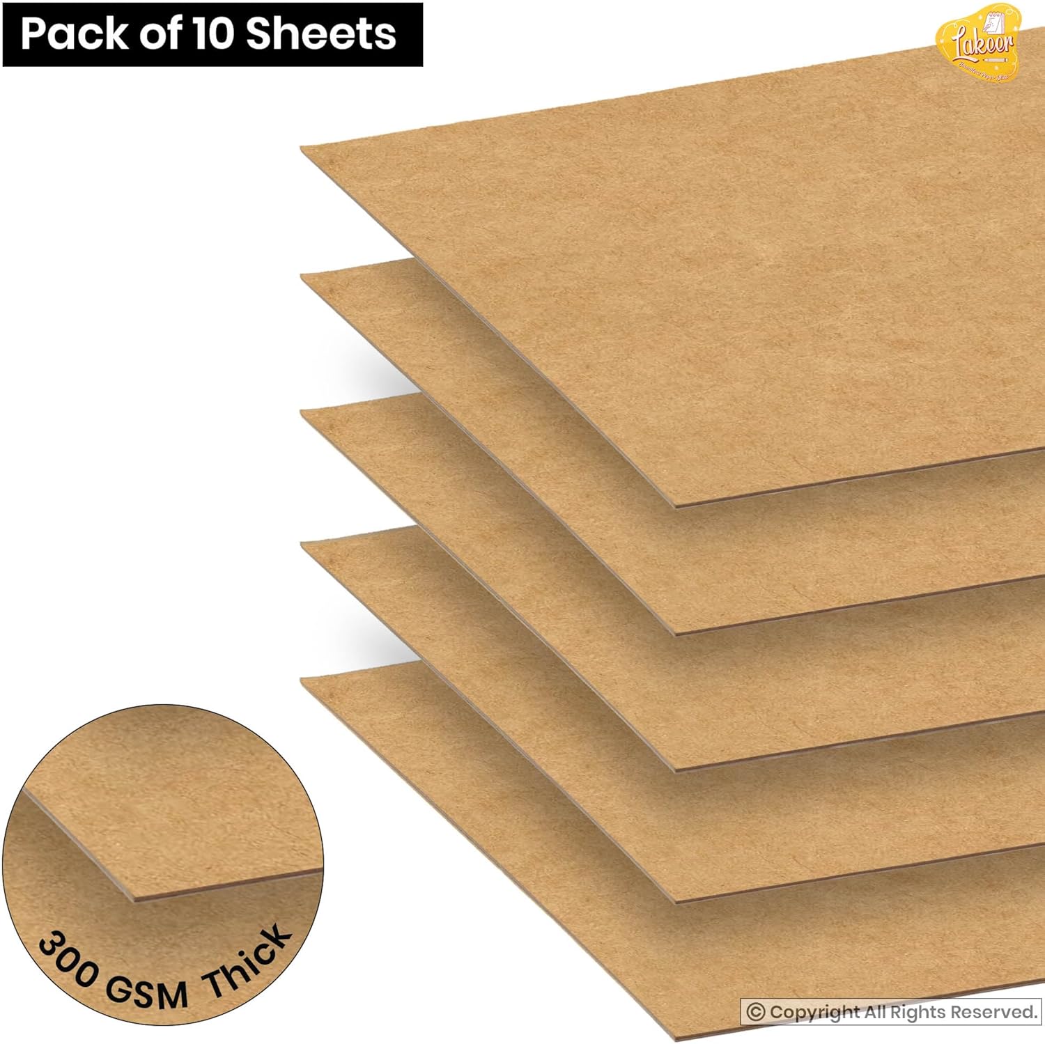 Lakeer 300 GSM A4 Kraft/Craft Paper Craft Liner Sheet for DIY Craft (Brown Color) - Pack of 10