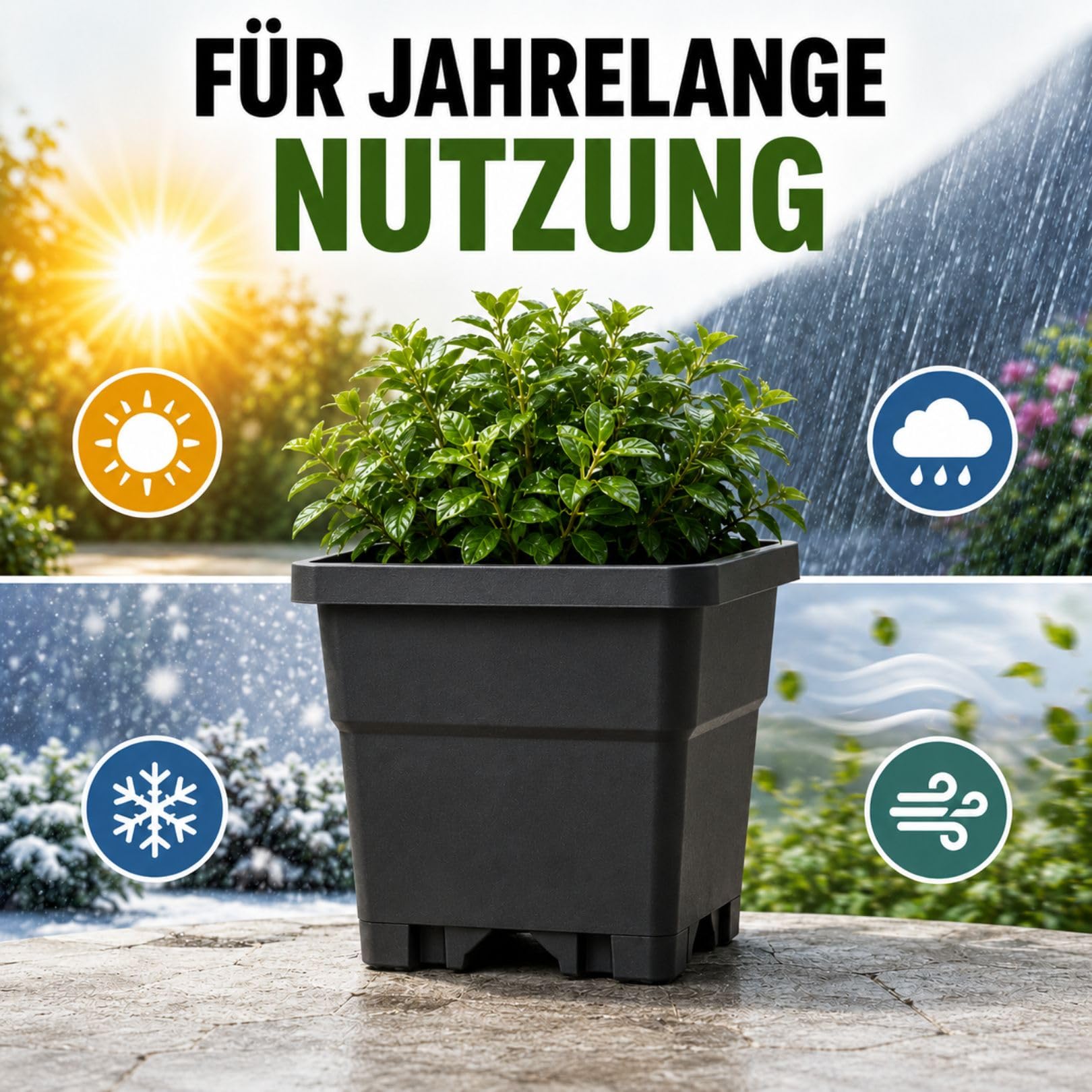 Square Flower Pot - 4L, 15 x 15 x 20 cm - Indoor/Outdoor - Planter