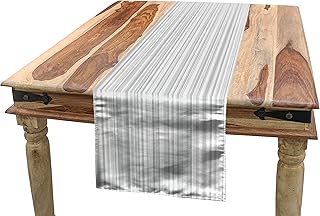 Lunarable Stripes Table Runner, Geometrical Concept Abstract Illustration and Vertical Lines in Greyscale, Dining Room Kitchen Rectangular Runner, 12" X 90", Pale Grey and White