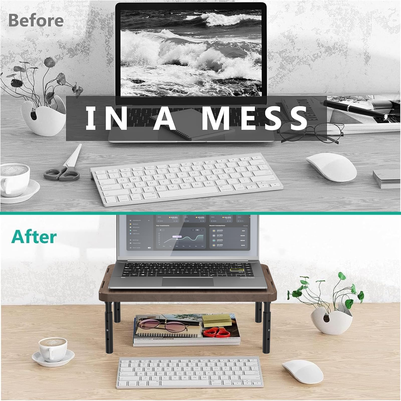 WALI Computer Monitor Stand for Desk, Adjustable Laptop Riser, up to 44 lbs view 7