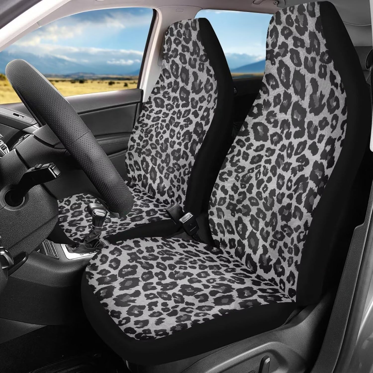Leopard Car Front Seat Covers 2 Pack Breathable Soft Car Seat Covers for Men Women Elastic Easy to Installation Universal Size Fit for Most Cars SUV