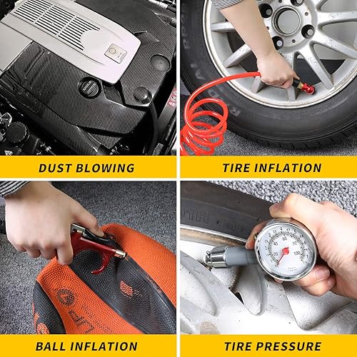 Miniatura 6 de Hromee Kit de accesorios de compresor de aire de 16 piezas con manguera de aire de polietileno de retroceso de 1/4 pulgadas, kit de inflado de