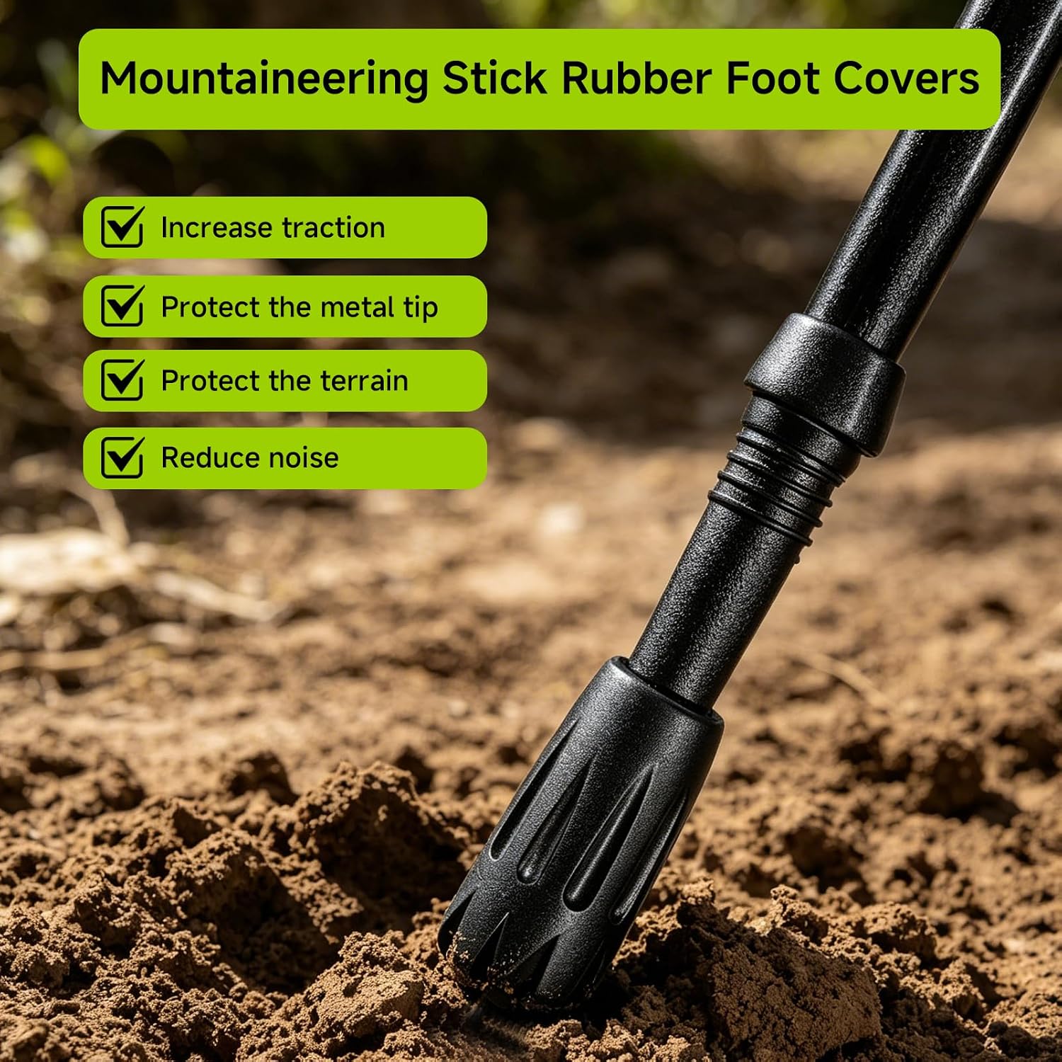 8-Pack Trekking Pole Tips, Rubber Walking Stick Tips with Anti-Slip Design, Universal 11mm Replacement Rubber Feet for Hiking Poles and Walking Sticks, Durable Shock Absorbing Caps