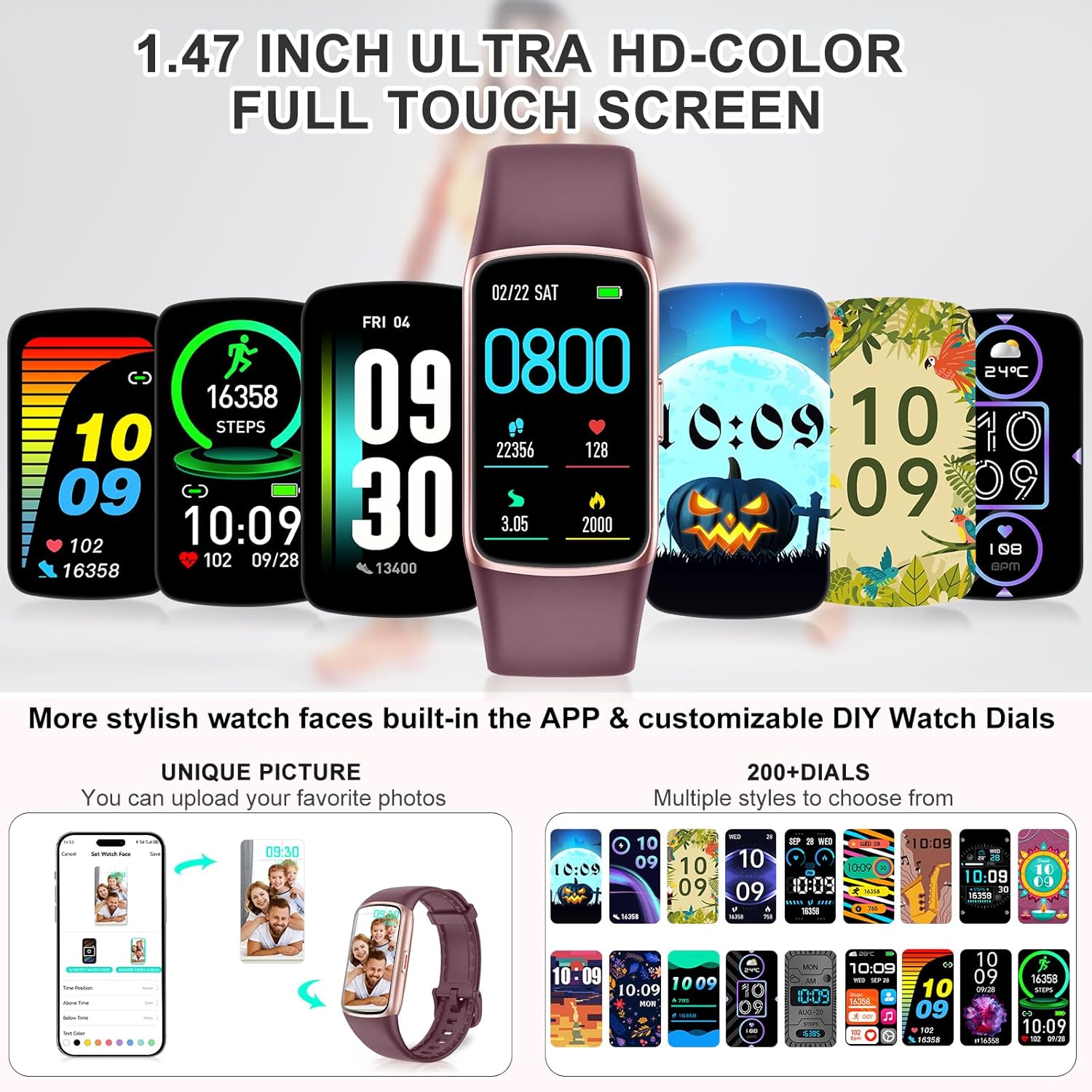 Fitness Tracker Step Counter with 24/7 Heart Rate Blood Oxygen Sleep Monitor, 1.47'' AMOLED Touch Color Screen Fitness Watch, Smart Watches for Women Men - Image 4