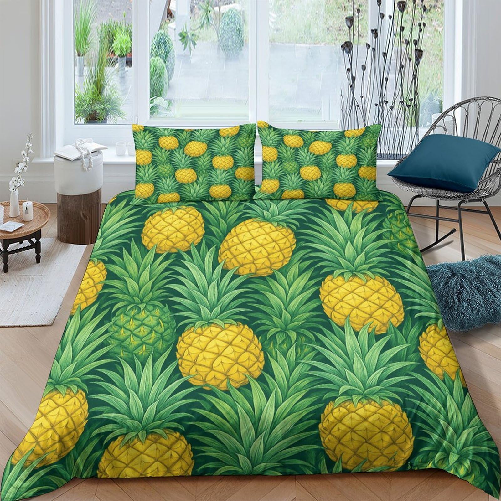 Ctjqhvkz Style-10 3D Printed Pineapple Leaf Fitted Sheet Microfiber Soft Green Yellow Bed Sheet For Bedroom Dorm Bed Protection Decor Single（135X200cm）