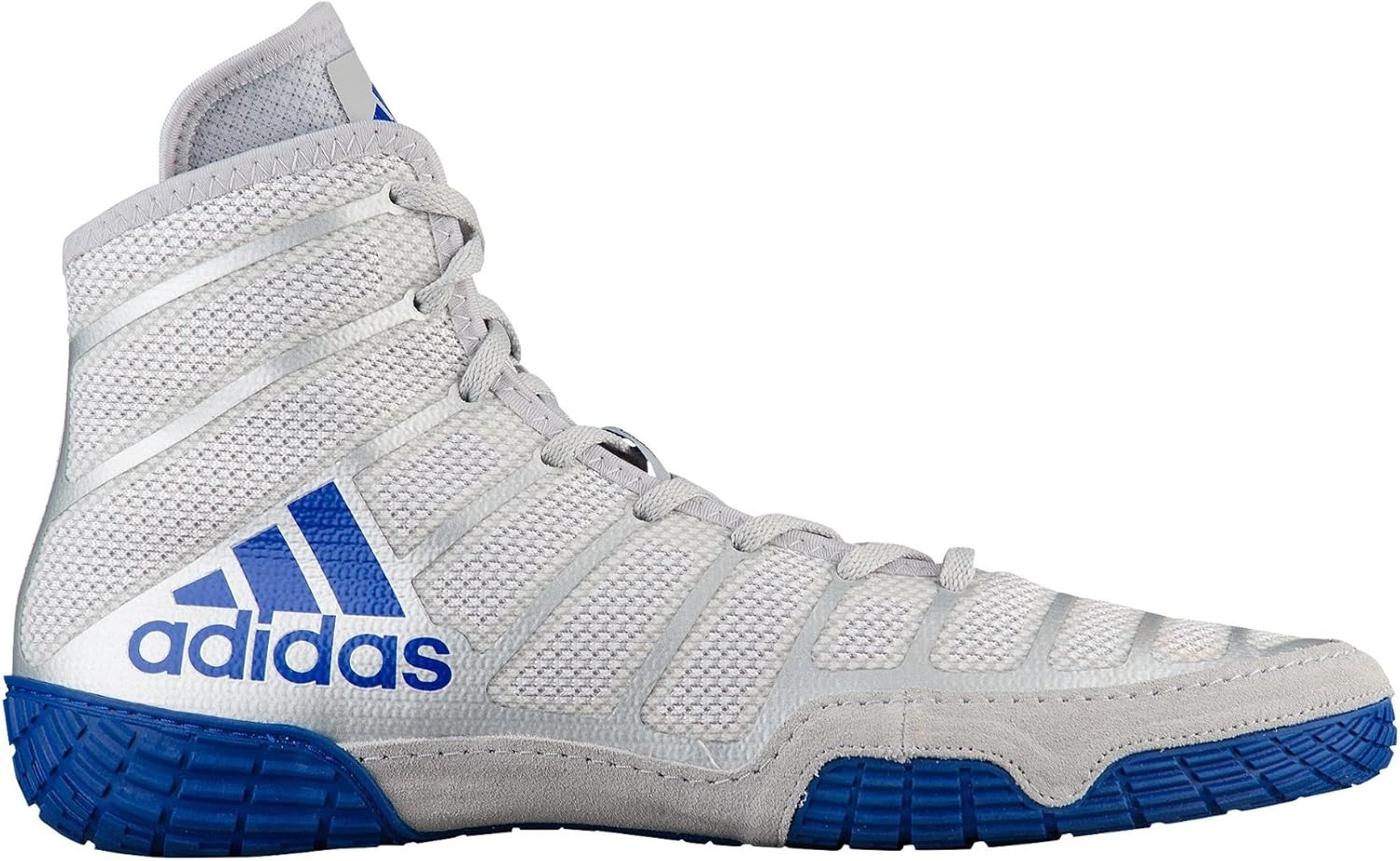 adidas Adizero Varner Men's Wrestling Shoes, Grey/Royal/White Size 4.5