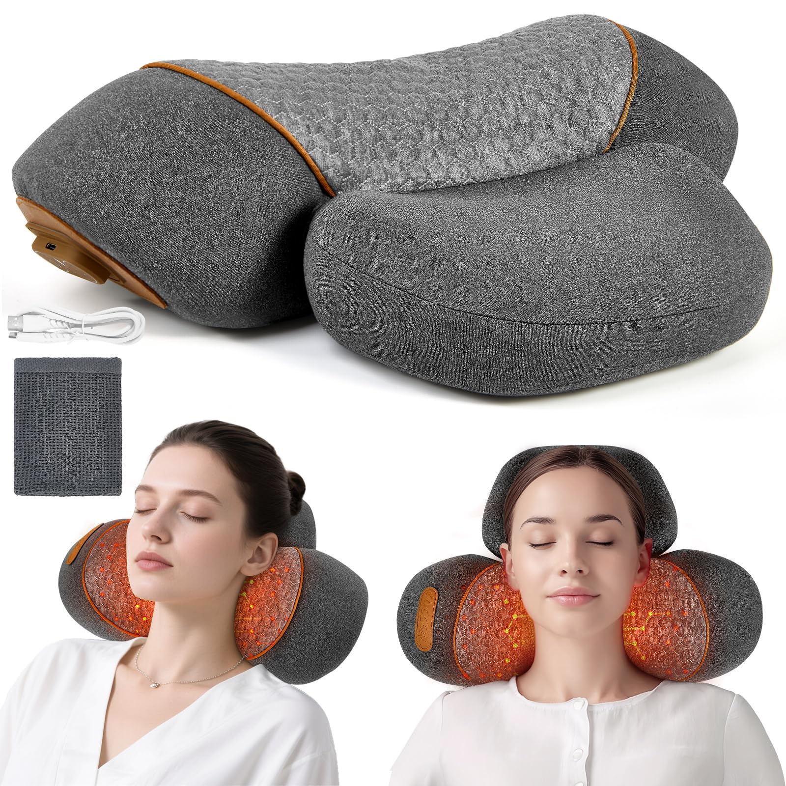Famedio 3S Heated Neck Stretcher For Pain Relief, Magnetic Therapy Case/Graphene Heating Pad, Cervical Traction Pillow D