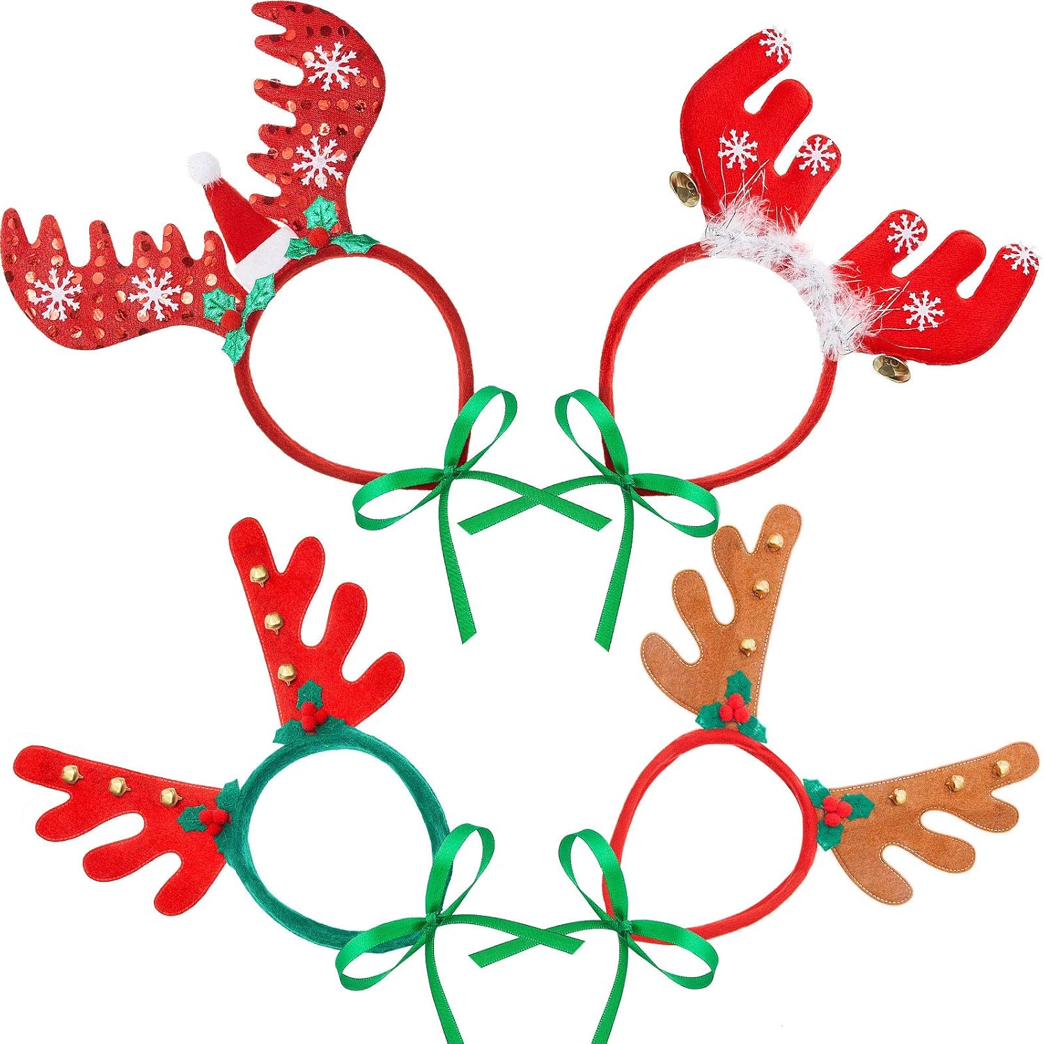Yaomiao 4 Pieces Christmas Elk Reindeer Antler Headband Dog Cat Pet Christmas Costume Pet Holiday Headwear Accessories for Christmas…