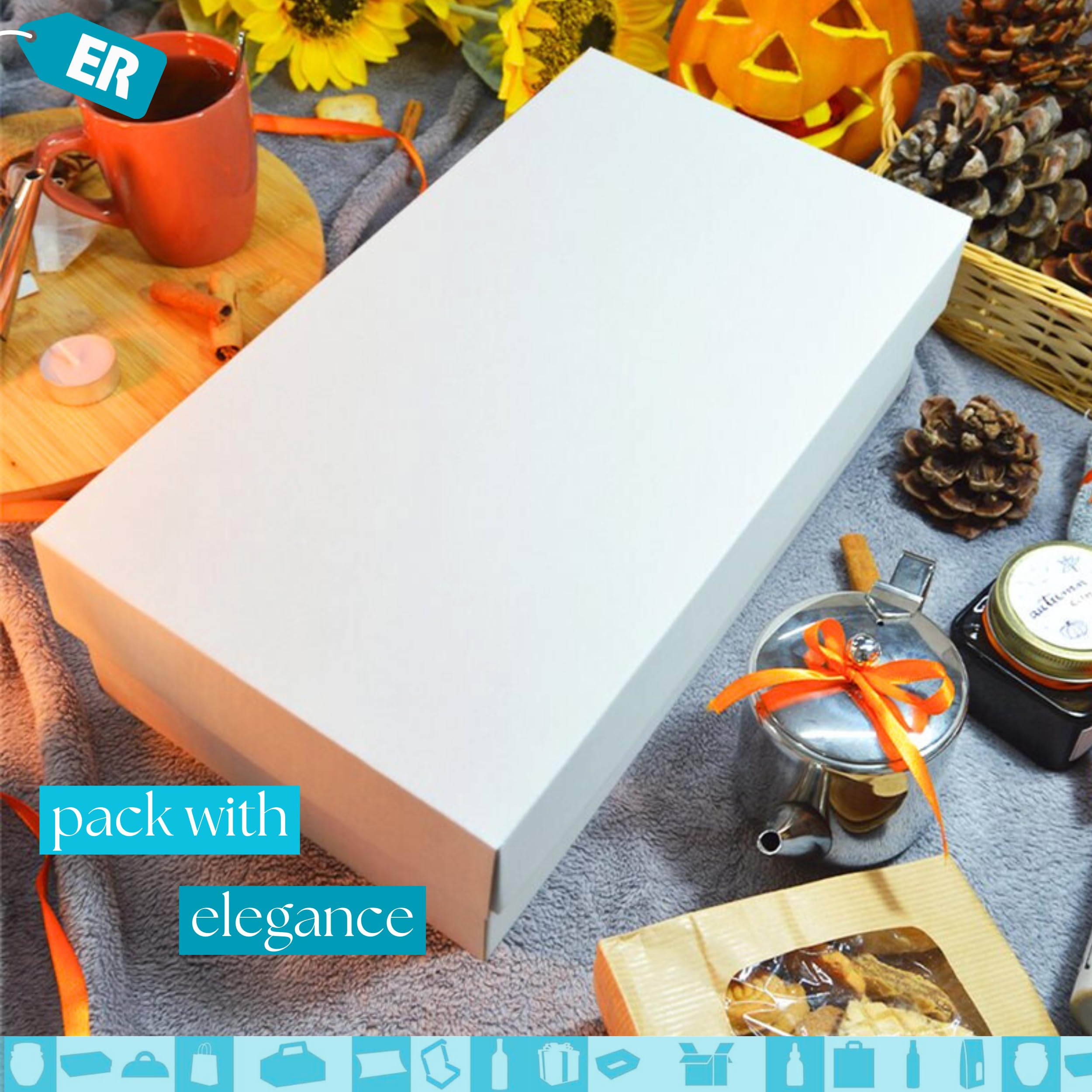 25 Cajas de Cartón Blanco Elegantes para Regalos 350x190x105 mm - Fáciles de Montar, Personalizables para Todas las Ocasiones como Bodas y Días Especiales como Navidad, Halloween