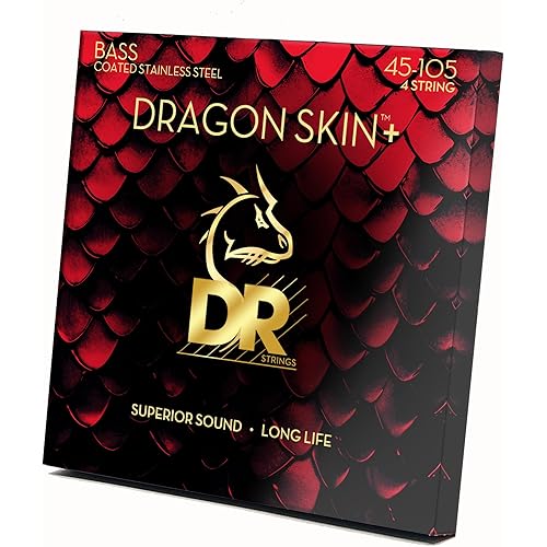 DR Strings Bass Guitar Strings | DRAGON SKIN+ Coated Stainless Steel | DBS-45 | Superior Sound with Comfortable Feel & Long Life | Medium 45-105 (DBS-45)