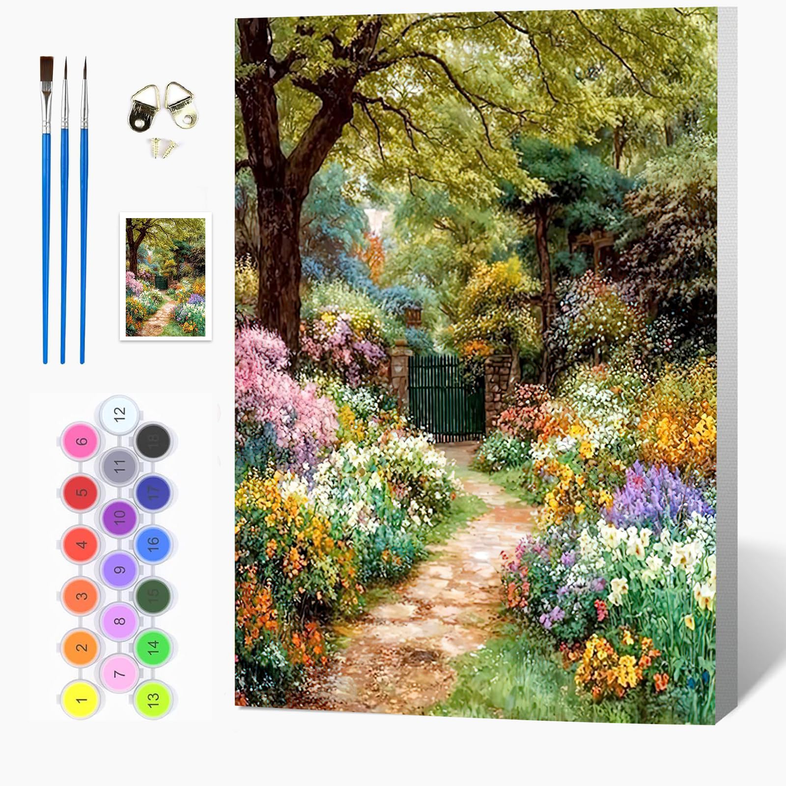 Auremi DIY Nature Paint by Numbers for Adults Kids-Landscape Canvas Oil Painting Kit for Adults,Craft Art Painting with Wooden Frame Kit Acrylic Pigment Drawing Paintwork for Gift Home 20x30cm