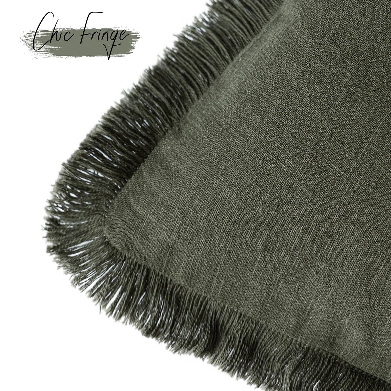 Foindtower Set of 2 Decorative Linen Fringe Throw Pillow Covers Cozy Farmhouse Cushion Cover with Tassels Accent Pillowcase for Couch Chair Sofa Bed Living Room Home Decor,16×16 Inch,Dark Olive Green - Image 3
