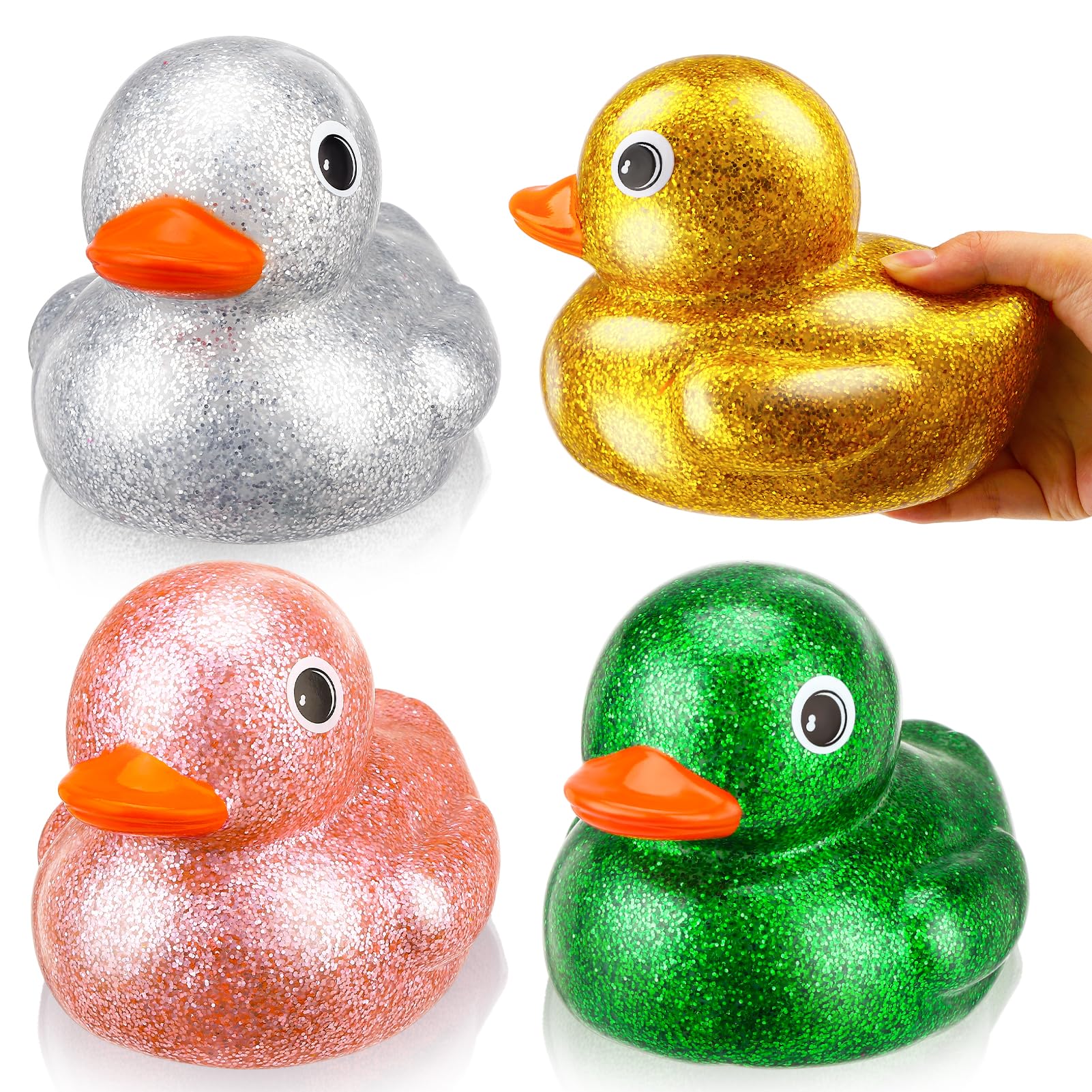 Guiqulai 4 Pcs 6.89 Inch Giant Glitter Rubber Duck Big Glitter Duck Squeak and Floating Large Rubber Duckies for Jeeps Party Favor Baby Shower