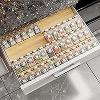 AMBIRD Bamboo 4-Tier Spice Drawer Organizer with Non-Slip Mat - Adjustable 12-24" Rack Holds 48 Jars for Kitchen Cabinets, Drawers, Countertop