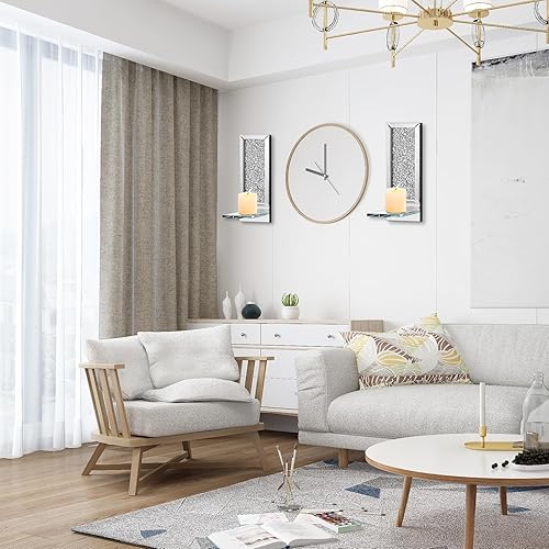 Miniatura 5 de Juego de 2 apliques de decoración de pared, decoración de pared para sala de estar, candelabros de cristal, espejo de diamante aplastante, apliques