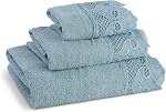 Ensemble de serviettes en dentelle Zahari Home 3 pièces - Serviettes en coton doux et pelucheux avec serviette à main et gant de toilette - Serviettes hautement absorbantes pour salle de bain, gymnase, hôtel et spa (beige crochet)
