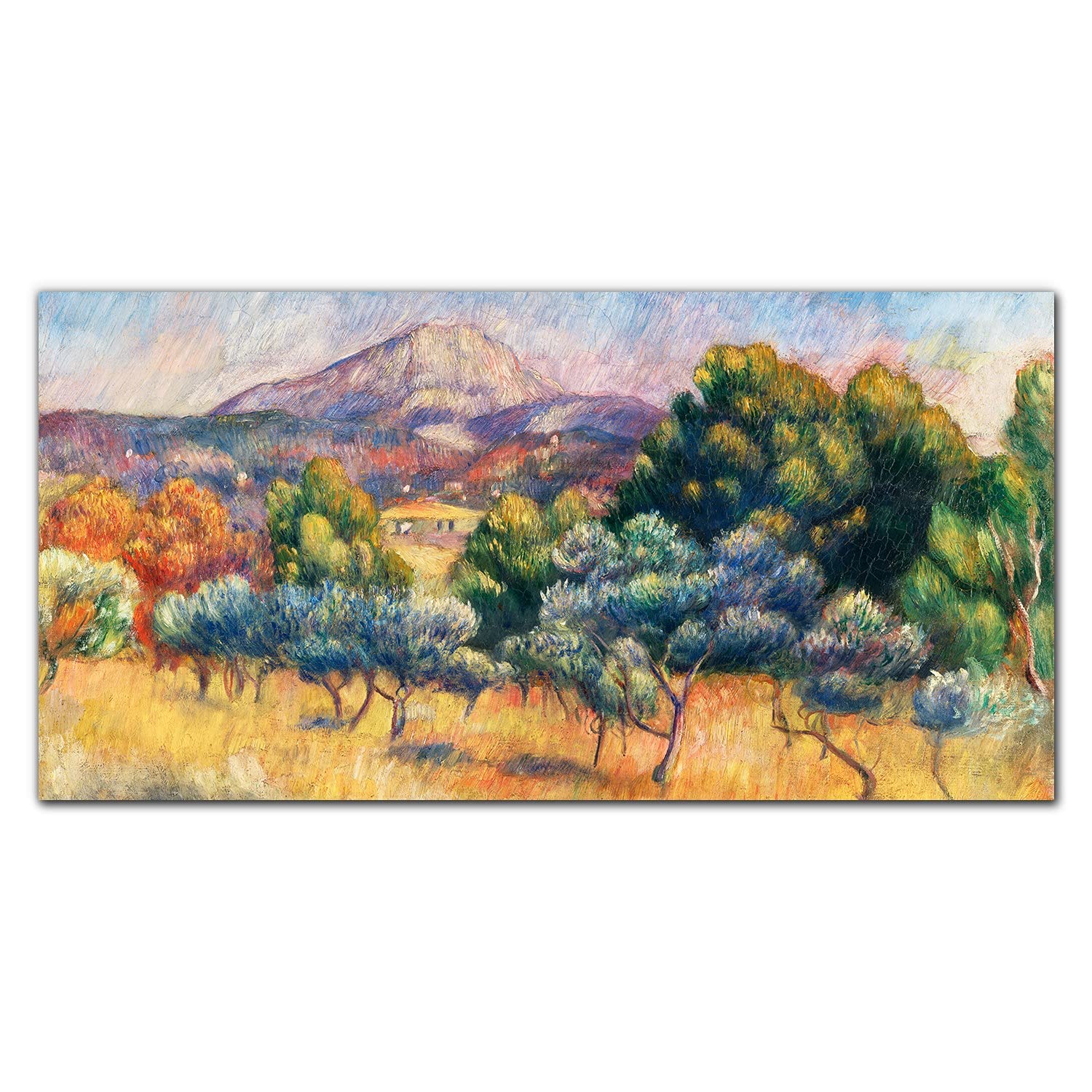 Crédence de cuisine adhésive en verre trempé 100x50 cm avec motif paysage de montagne forestière