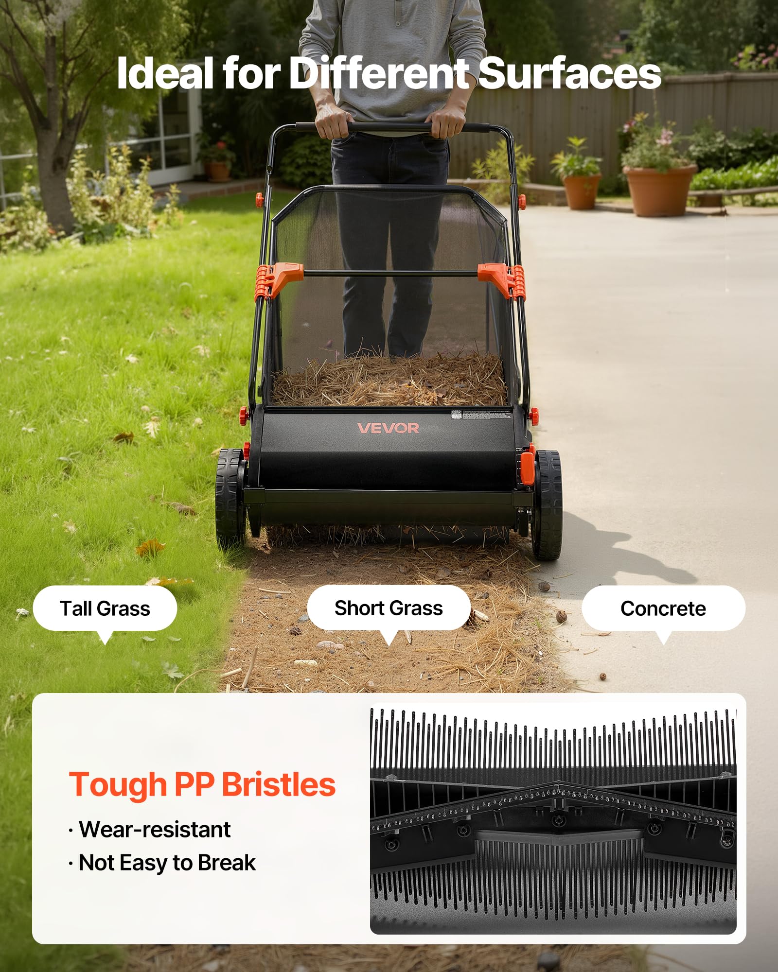 VEVOR Cepillo de Recambio para Máquina Barredora de Césped 76,2 cm, Paquete de 3 Piezas, Cepillo de Repuesto Compatible con Peinadora de VEVOR, para Limpiar Hierbas Hojas en Jardín Acera Parque Patio