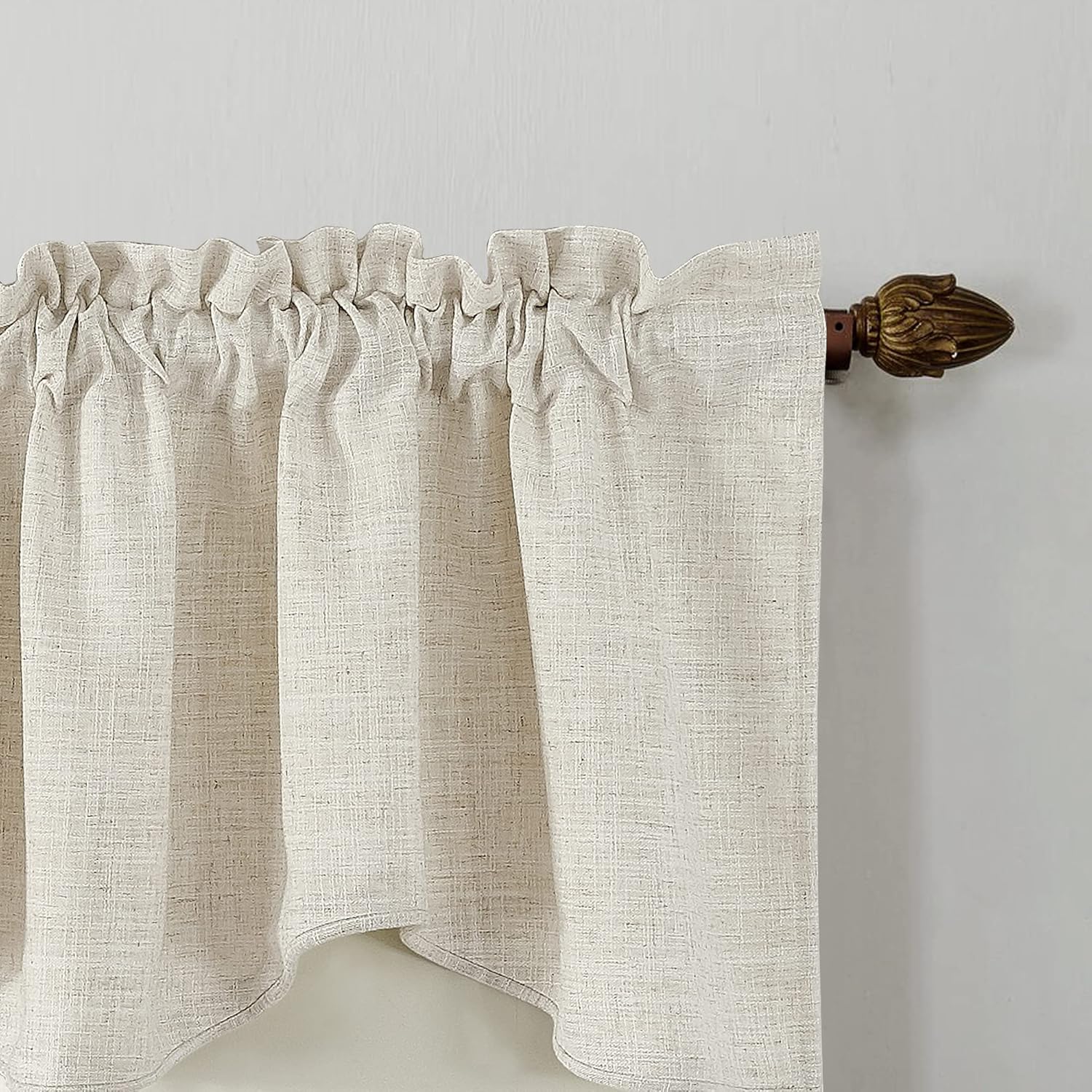 Home Soft Things Dodoma Linen Blended Valance Set of 2 Panels, Natural Color 60" W x 19" H Rod Pocket Short Curtains Window Panels Drapes for Kitchen Living Dining Room Bedroom