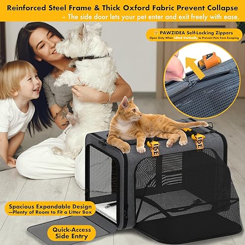 Vista 45 de PAWZIDEA Transportador de mascotas expandible aprobado por aerolíneas, transportador de perros pequeños de 18 x 11 x 11 pulgadas, transportador