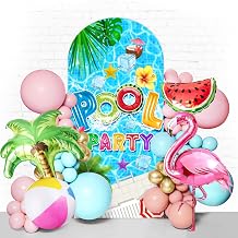Pool Party Backdrop Arch Covers Double-Sided Summer Arched Cover Stretchy Cover for Swimming Party Decoration Beach Theme Kids Aldult Birthday Baby Shower Spandex Arch Cover 7.2x4FT