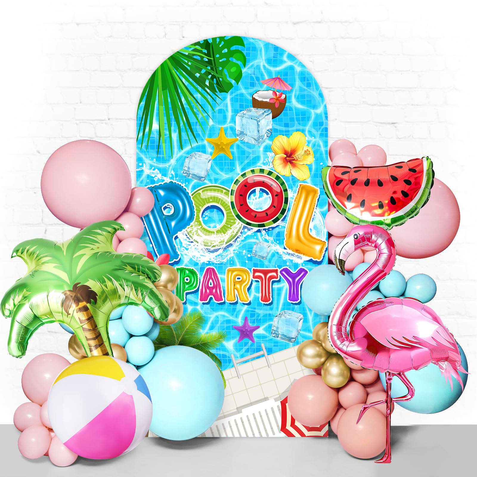 Pool Party Backdrop Arch Covers Double-Sided Summer Arched Cover Stretchy Cover for Swimming Party Decoration Beach Theme Kids Aldult Birthday Baby