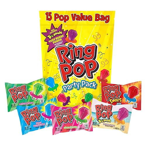Ring Pop paquete de fiesta de paletas envueltas individualmente, a granel, 15 unidades, sabores surtidos, dulces divertidos para cumpleaños y