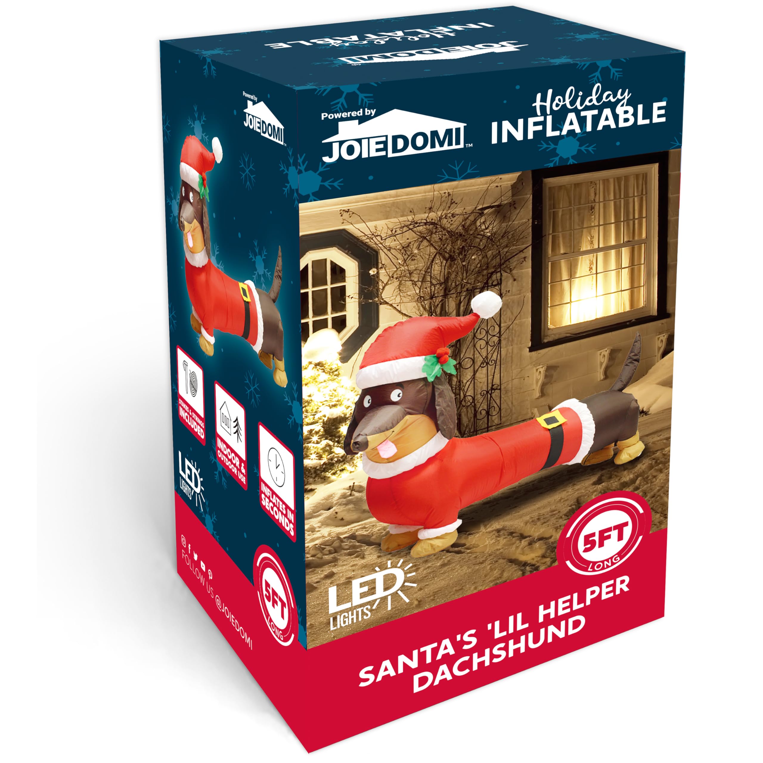 Joiedomi Decoración inflable de cachorro de Navidad de 5 pies con LED integrado, inflable de perro salchicha de Navidad, decoración de patio de perro salchicha inflable para Navidad, decoración de